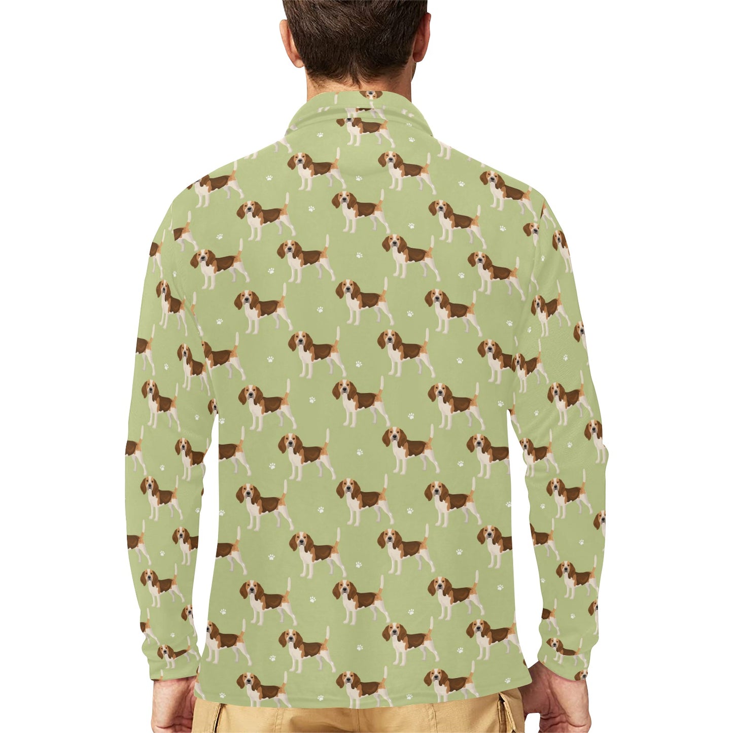 Beagle Pattern Print Design 07 Long Sleeve Polo Shirt For Men's