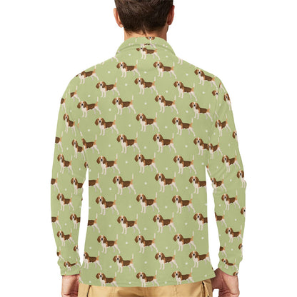 Beagle Pattern Print Design 07 Long Sleeve Polo Shirt For Men's
