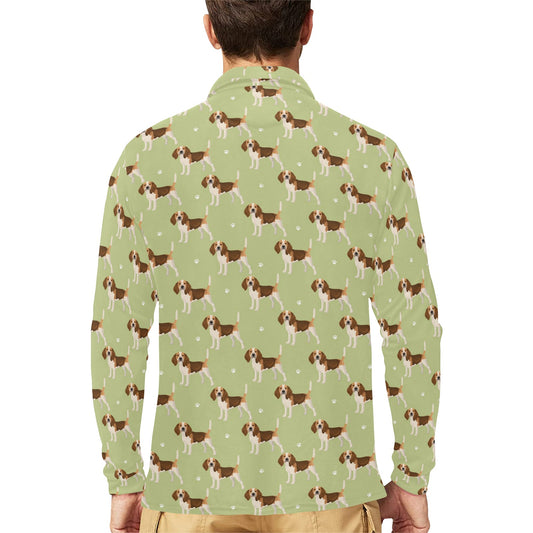Beagle Pattern Print Design 07 Long Sleeve Polo Shirt For Men's