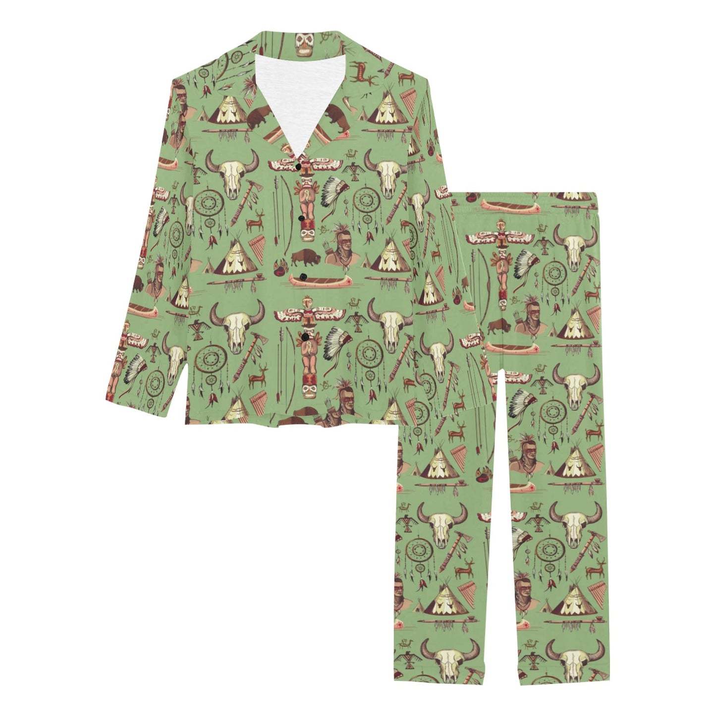 Native Indian Themed Design Print Women's Long Pajama Set