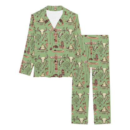 Native Indian Themed Design Print Women's Long Pajama Set