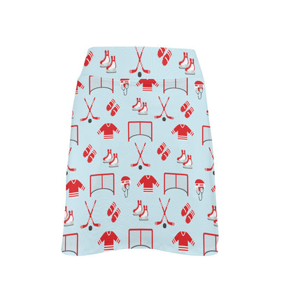Hockey Red Equipment Print Design LKS305 17" Golf & Pickleball Skort with Pockets