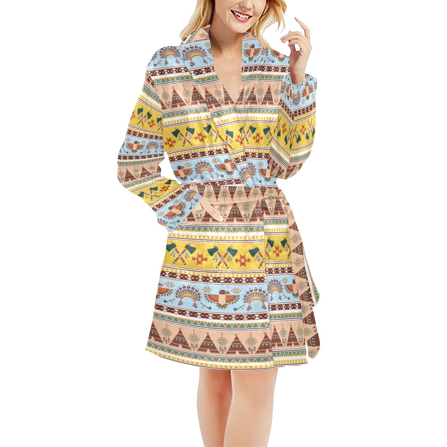 Native American Pattern Design Print Women's Fleece Robe