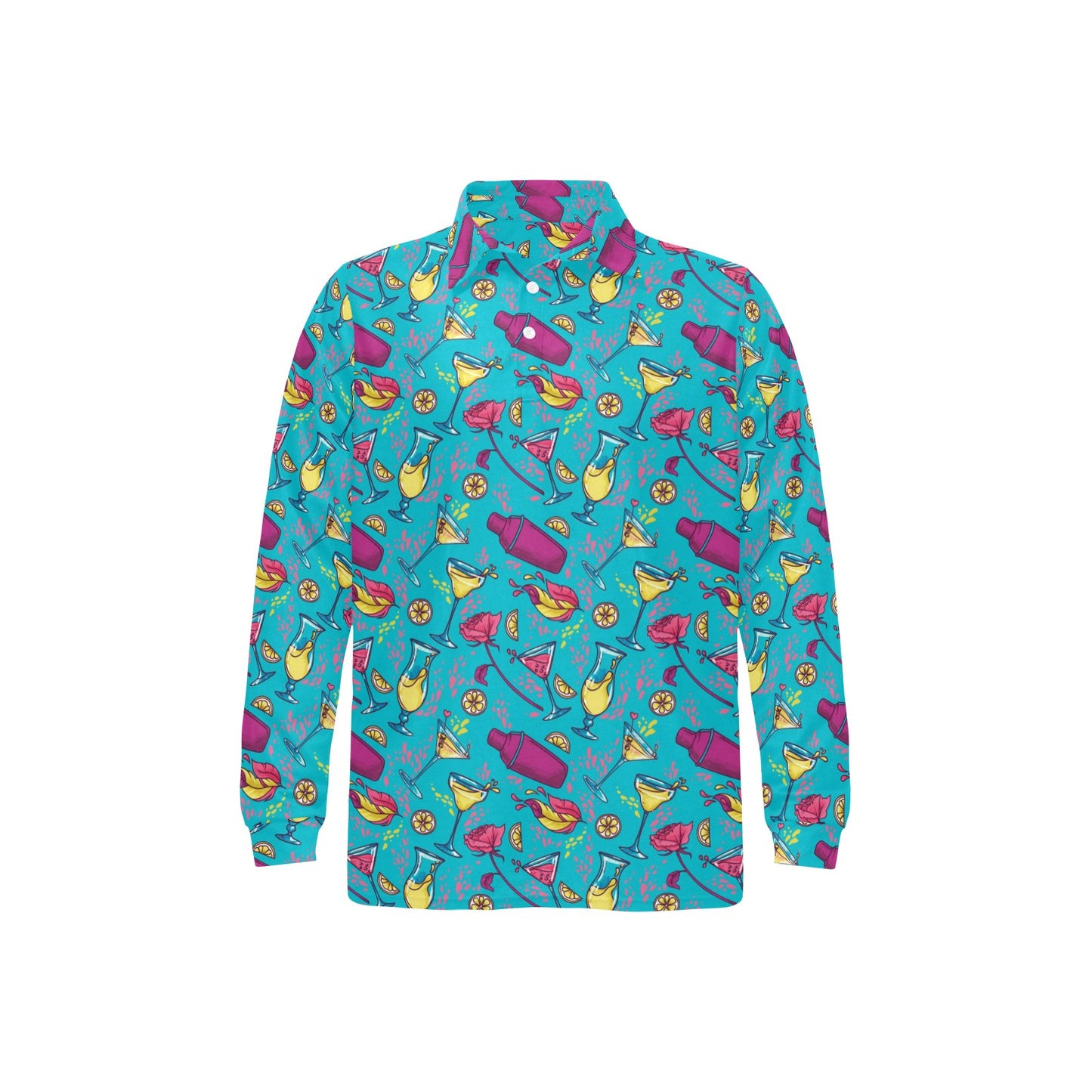 Cocktail Pattern Print Design 03 Long Sleeve Polo Shirt For Men's