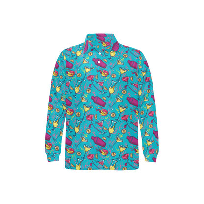 Cocktail Pattern Print Design 03 Long Sleeve Polo Shirt For Men's