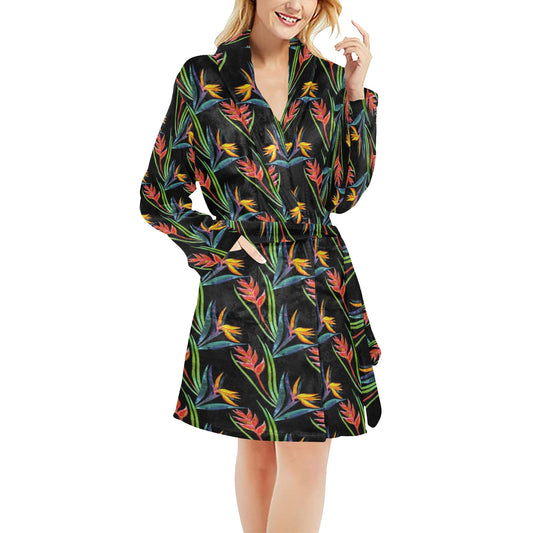 Heliconia Pattern Print Design HL04 Women's Fleece Robe