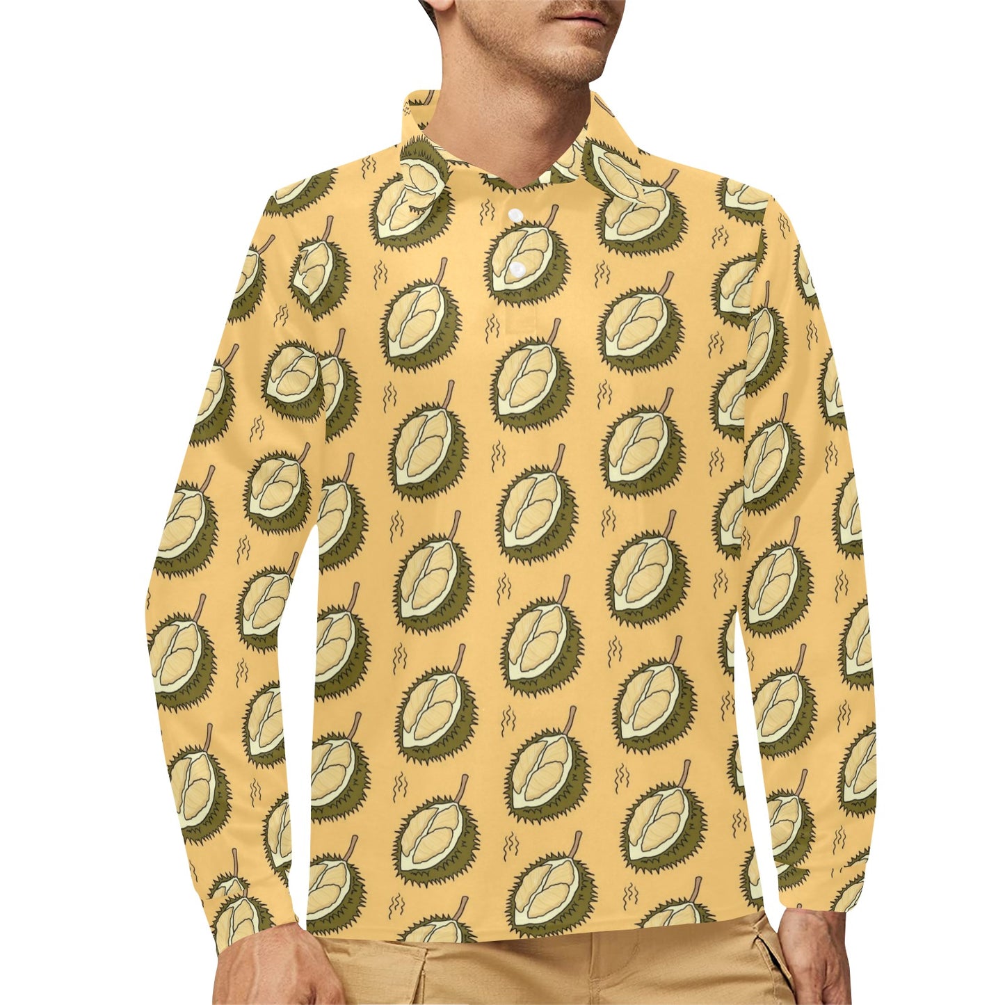 Durian Pattern Print Design DR02 Long Sleeve Polo Shirt For Men's