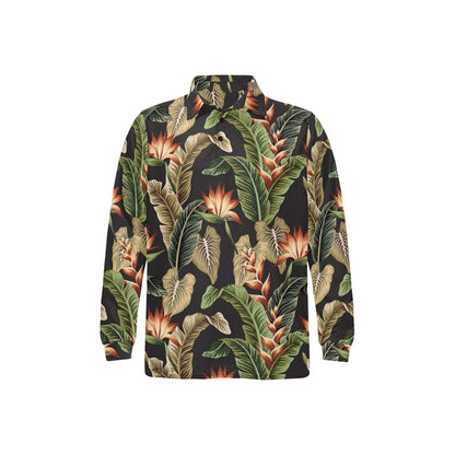 Tropical Flower Pattern Print Design TF014 Long Sleeve Polo Shirt For Men's