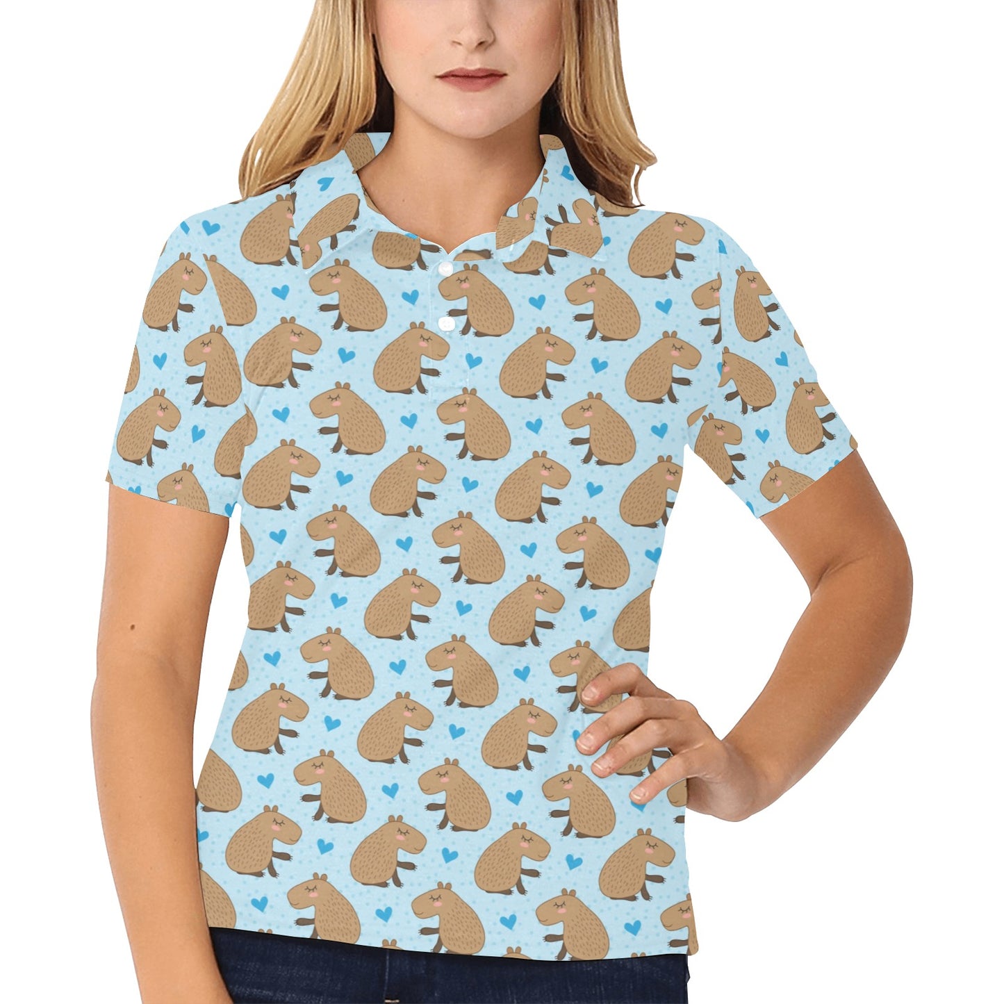 Capybara Pattern Print Design 01 Women's Polo Shirt
