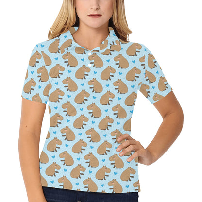 Capybara Pattern Print Design 01 Women's Polo Shirt