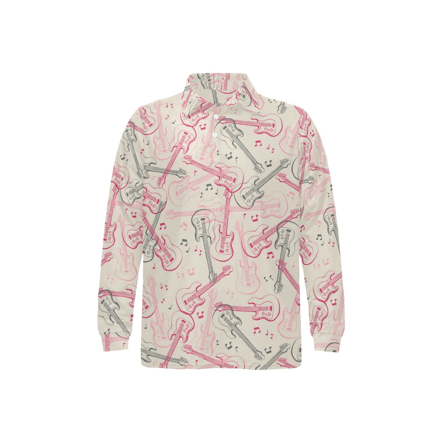 Bass Guitar Pattern Print Design 02 Long Sleeve Polo Shirt For Men's