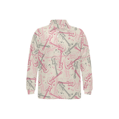 Bass Guitar Pattern Print Design 02 Long Sleeve Polo Shirt For Men's