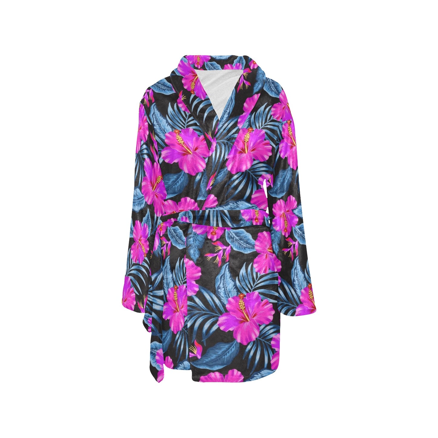 Neon Pink Hibiscus Pattern Print Design HB015 Women's Fleece Robe