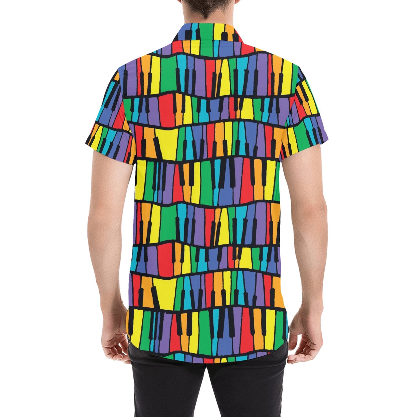 Piano Print Design LKS402 Men Short Sleeve Button Up Shirt