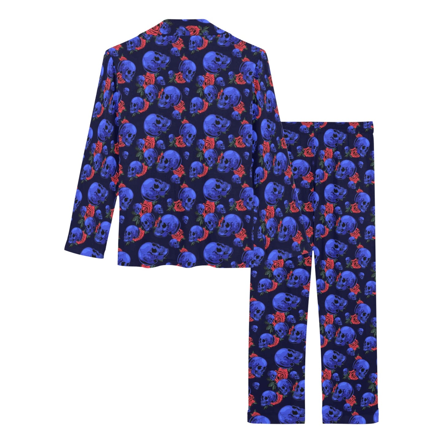 Skull Roses Neon Design Themed Print Women's Long Pajama Set