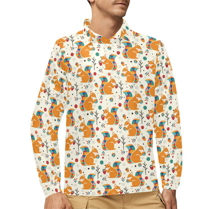 Squirrel Print Design LKS304 Long Sleeve Polo Shirt For Men's