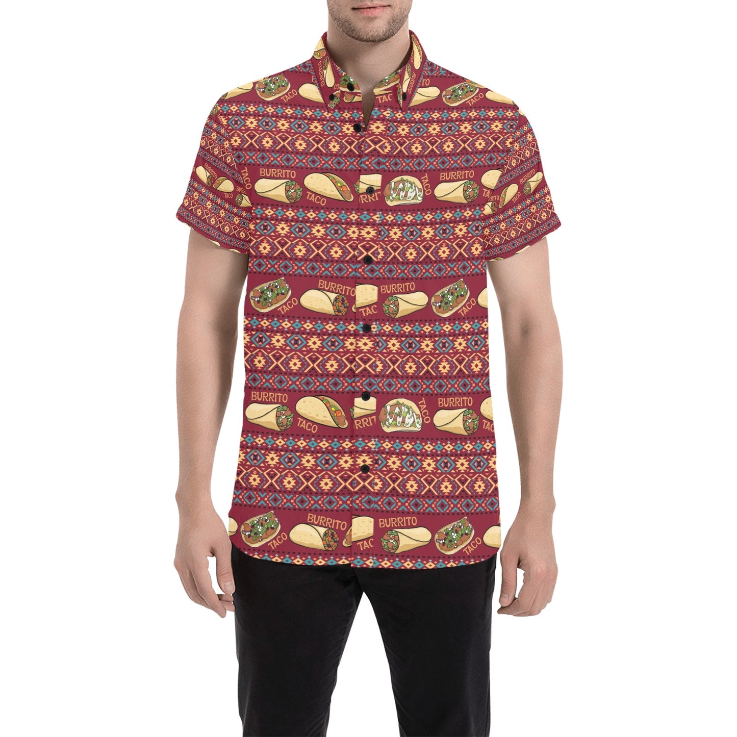Burrito Taco Print Design LKS302 Men Short Sleeve Button Up Shirt