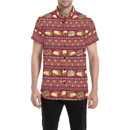 Burrito Taco Print Design LKS302 Men Short Sleeve Button Up Shirt