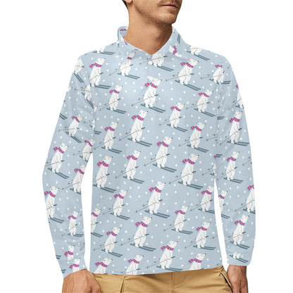 Ski Print Design LKS307 Long Sleeve Polo Shirt For Men's