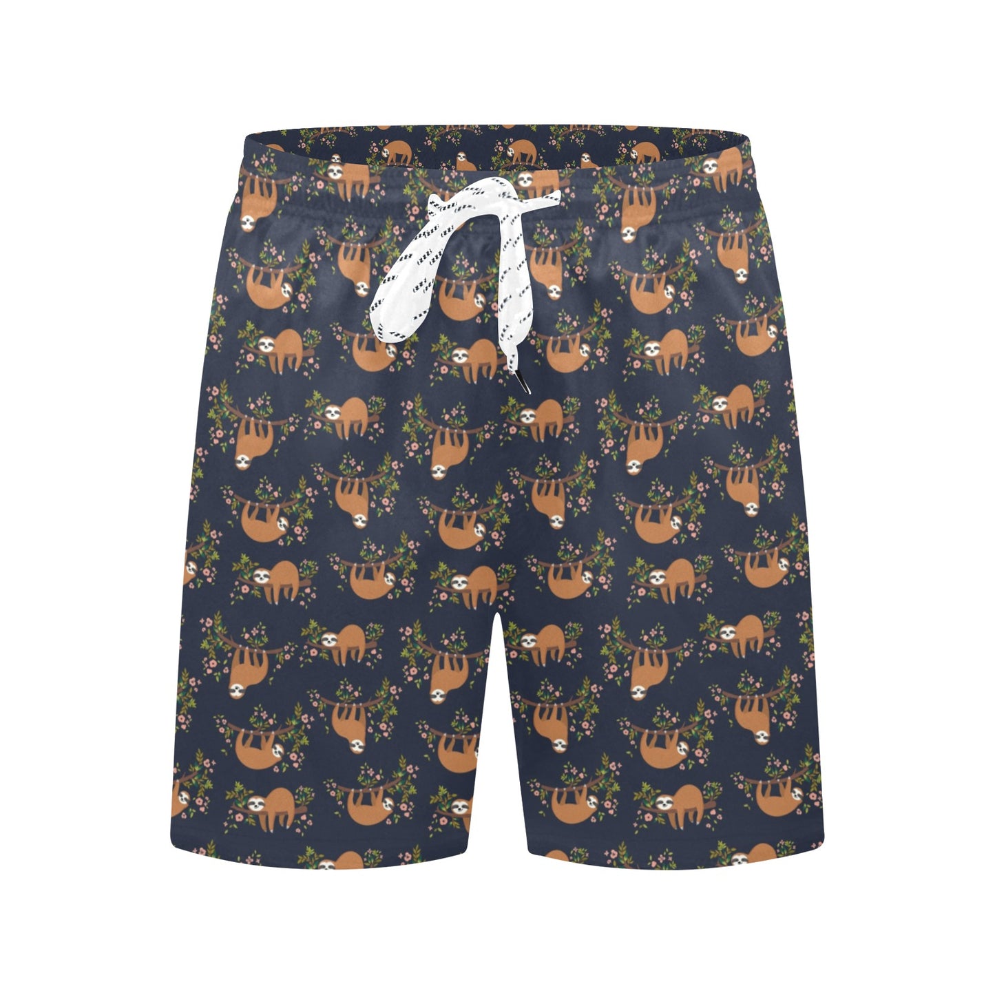 Sloth flower Design Themed Print Men's Swim Trunks Beach Shorts
