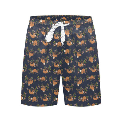 Sloth flower Design Themed Print Men's Swim Trunks Beach Shorts