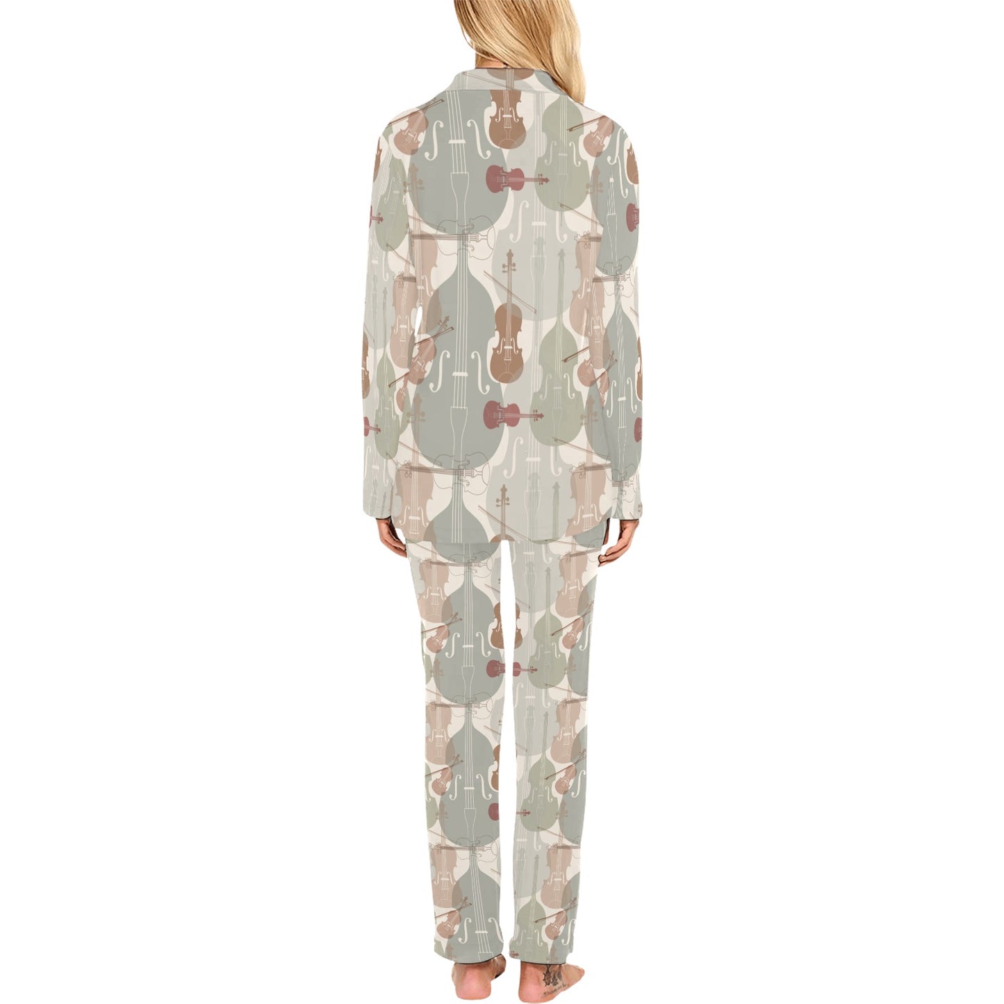 Violin Pattern Print Design 01 Women's Long Pajama Set
