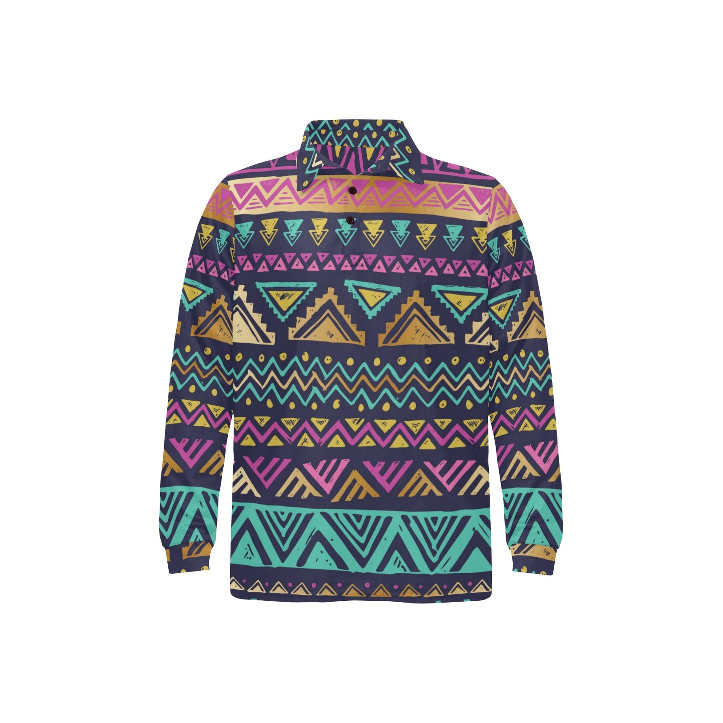 Multicolor Tribal aztec Long Sleeve Polo Shirt For Men's