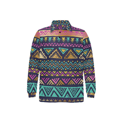Multicolor Tribal aztec Long Sleeve Polo Shirt For Men's
