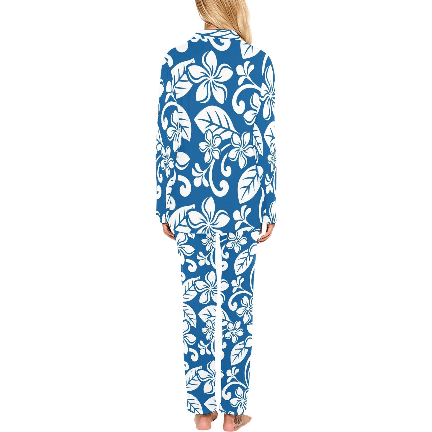 Plumeria Pattern Print Design PM013 Women's Long Pajama Set