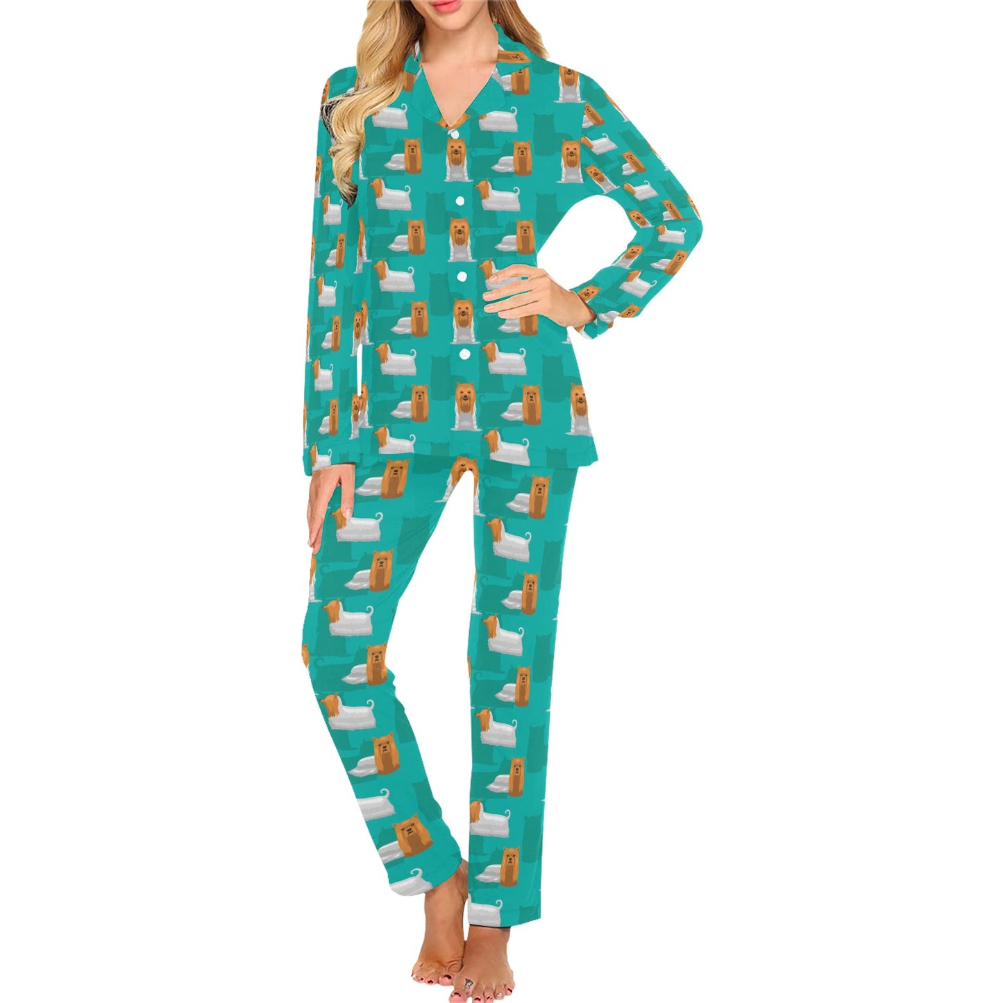 Silky Terriers Print Design LKS301 Women's Long Pajama Set