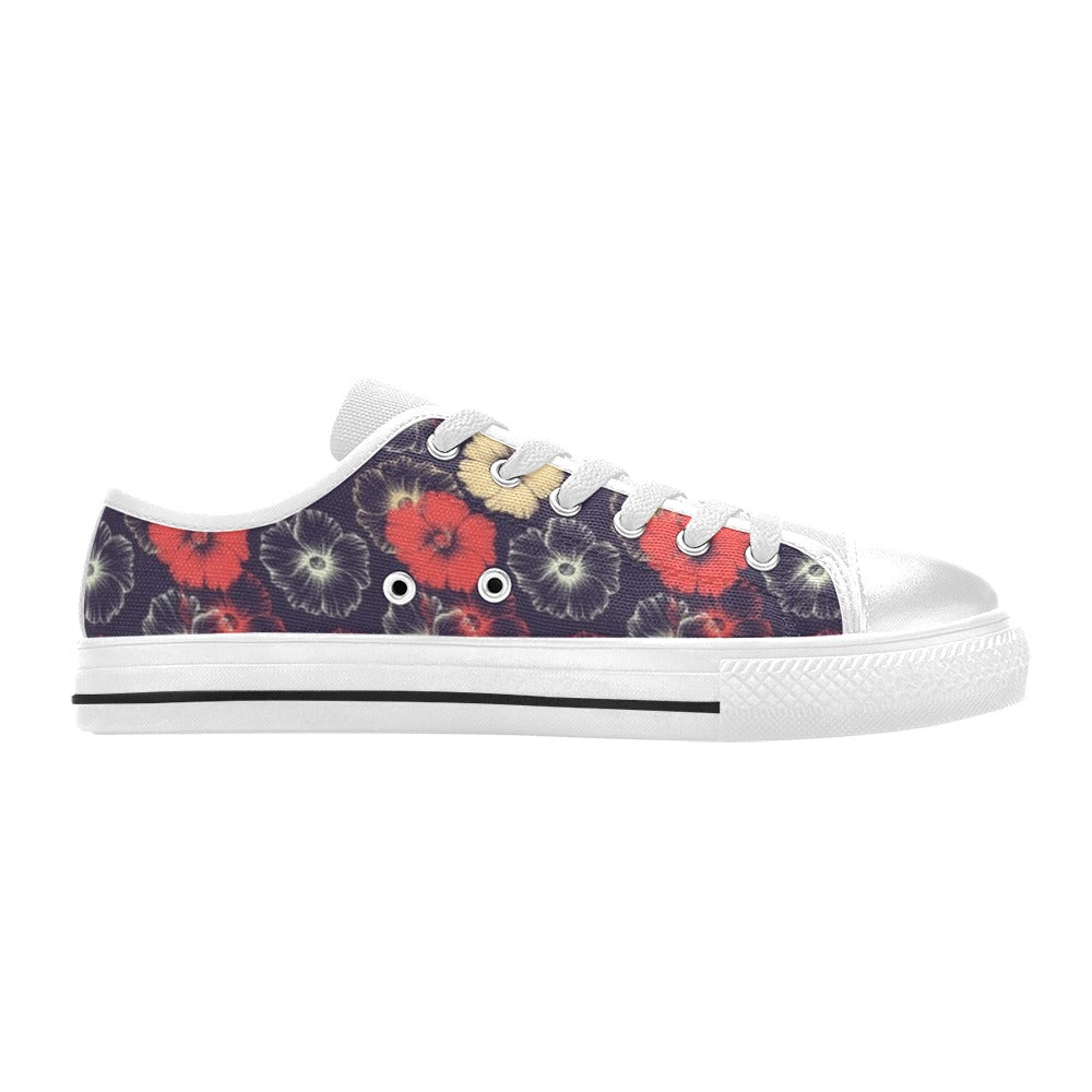 Tropical Flower Print Design LKS302 Women's White Low Top Shoes