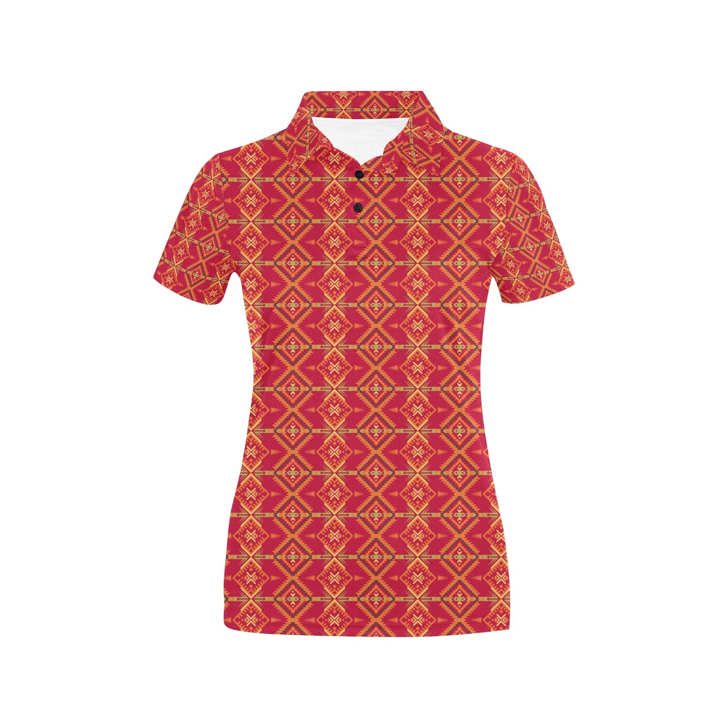 Southwest Aztec Design Themed Print Women's Polo Shirt
