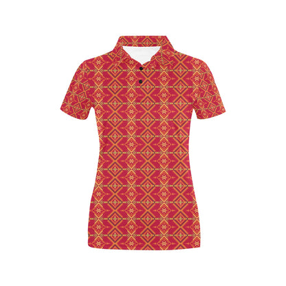 Southwest Aztec Design Themed Print Women's Polo Shirt