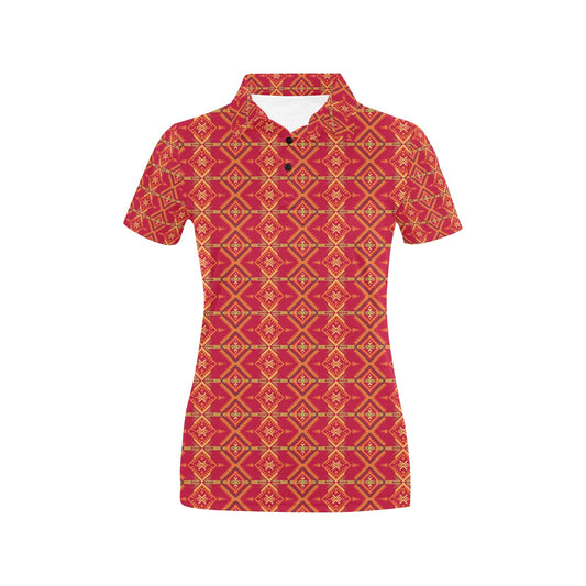 Southwest Aztec Design Themed Print Women's Polo Shirt