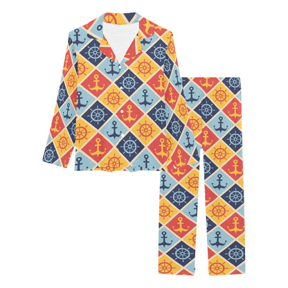 Nautical Pattern Design Themed Print Women's Long Pajama Set