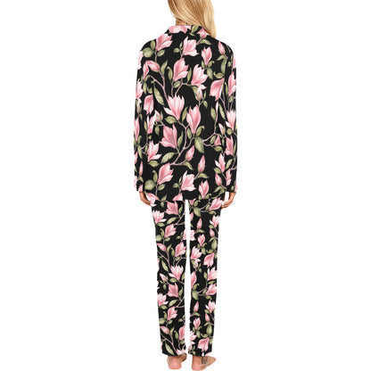 Magnolia Pattern Print Design MAG03 Women's Long Pajama Set