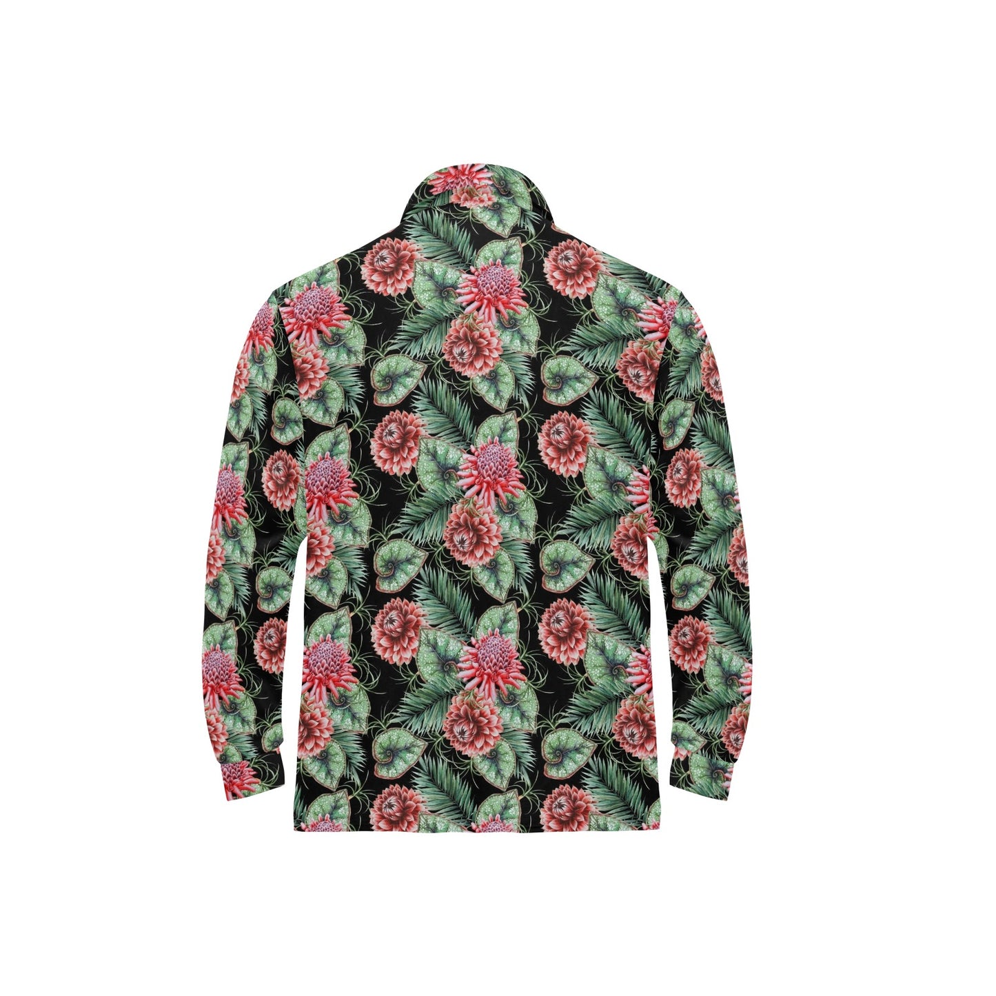 Dahlia Pattern Print Design DH06 Long Sleeve Polo Shirt For Men's