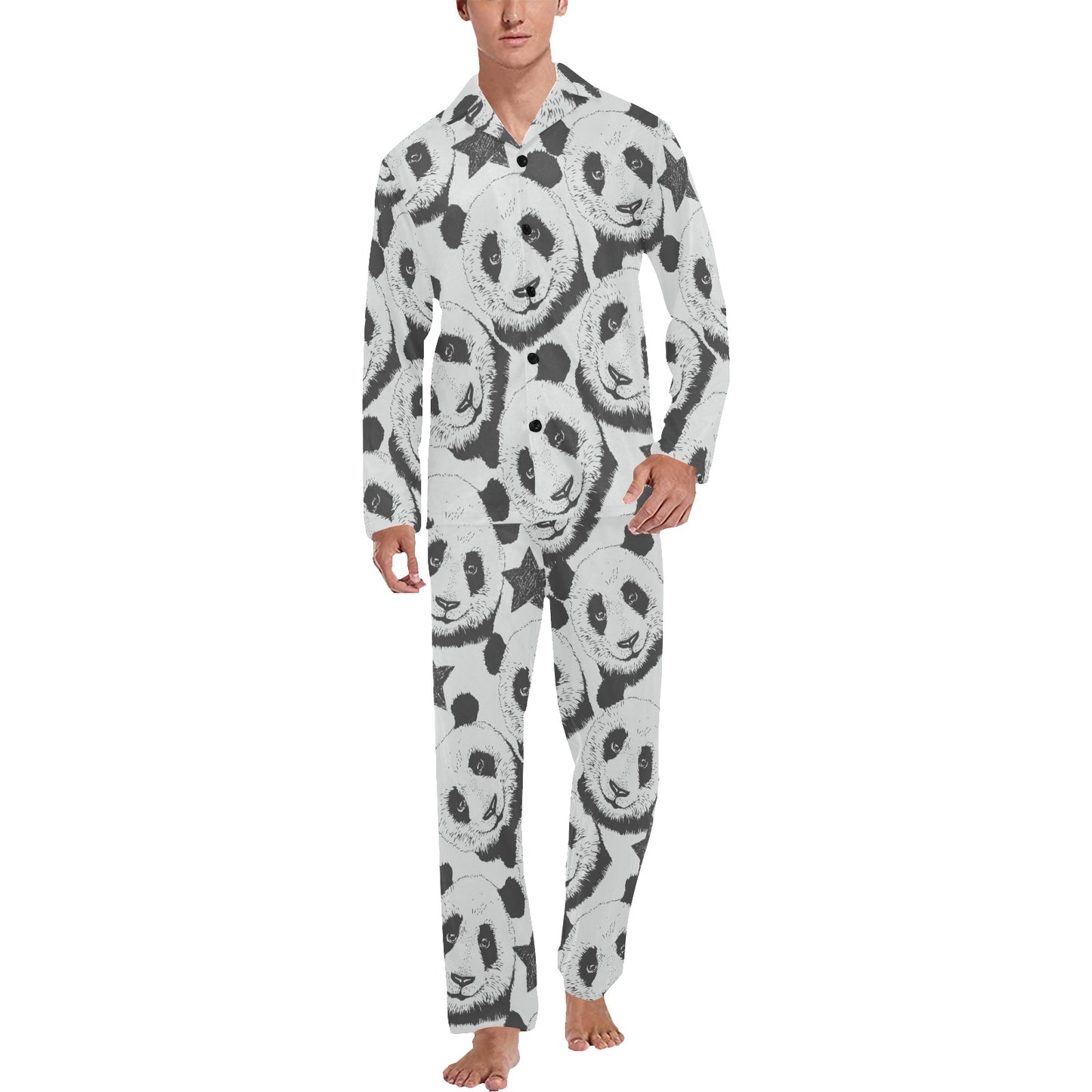 Panda Pattern Print Design A02 Men's Long Pajama Set