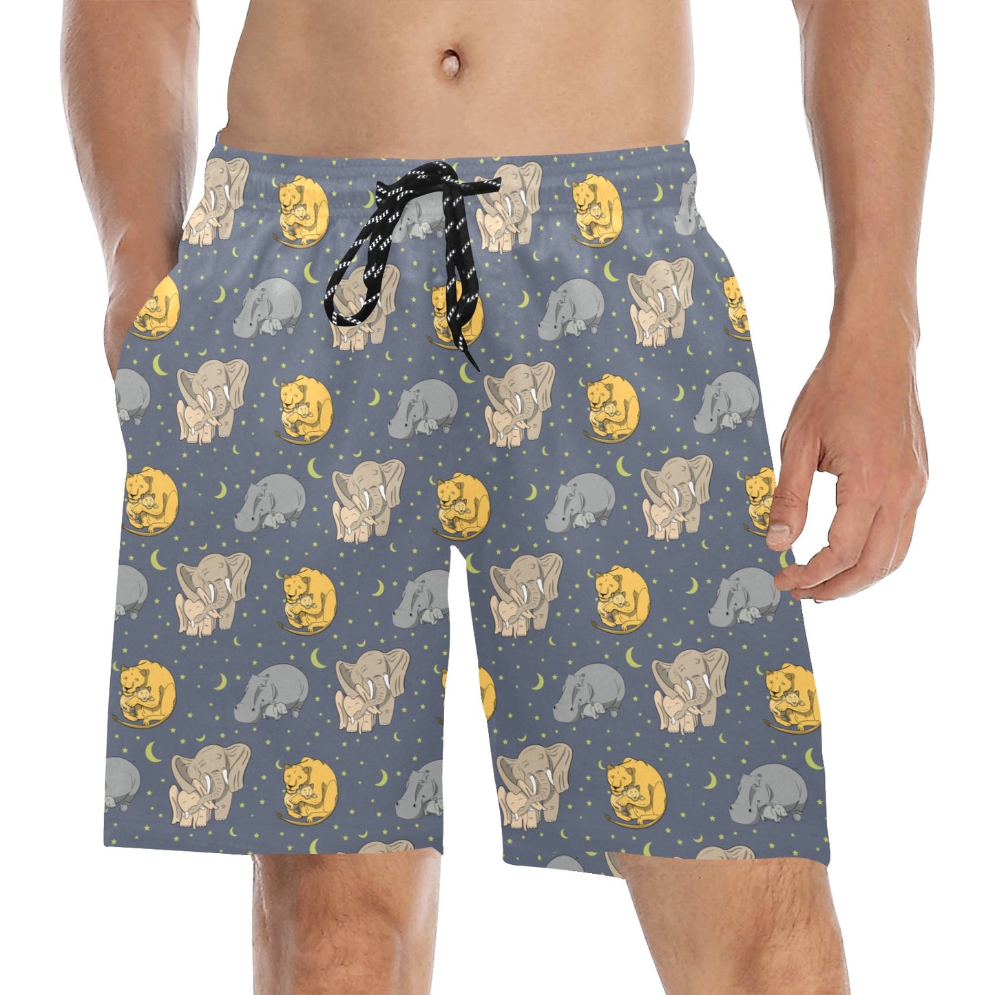 Safari Elephant Lion Print Design LKS303 Men's Swim Trunks Beach Shorts