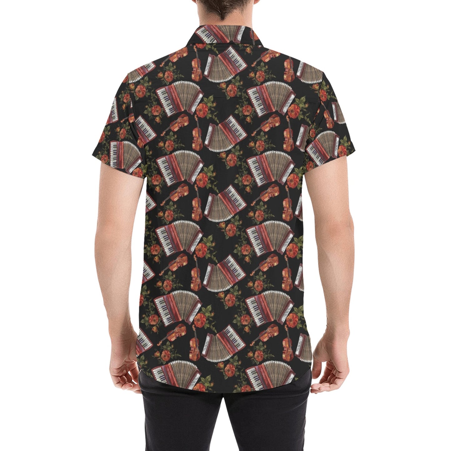 Accordion Print Design LKS403 Men Short Sleeve Button Up Shirt