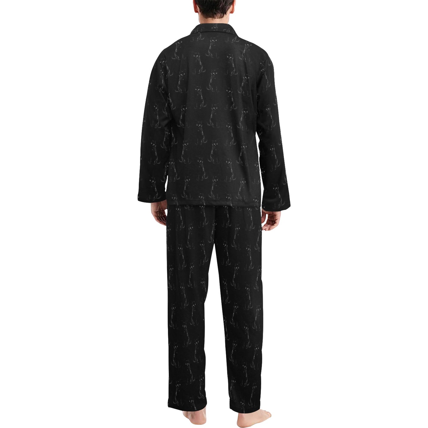 Black Cat Pattern Print Design 03 Men's Long Pajama Set