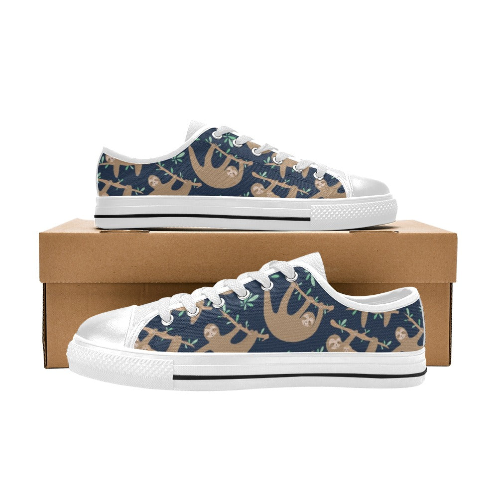 Sloth Print Design LKS307 Women's White Low Top Shoes