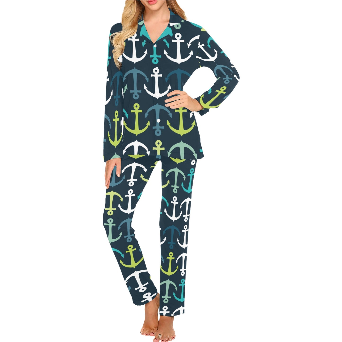 Anchor Pattern Print Design 03 Women's Long Pajama Set