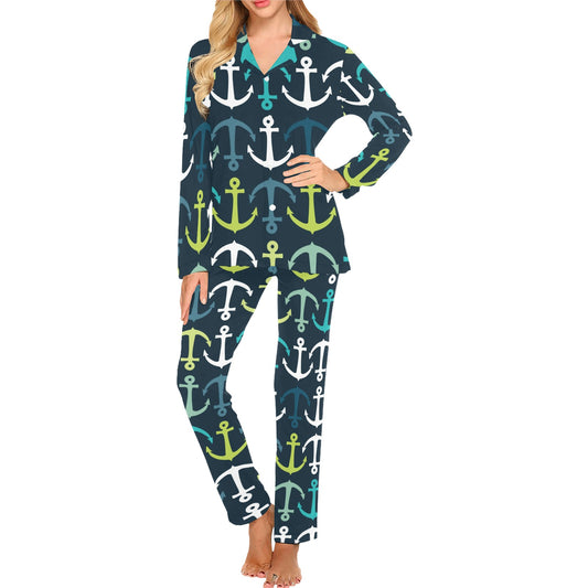 Anchor Pattern Print Design 03 Women's Long Pajama Set