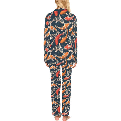 Koi Carp Cute Design Themed Print Women's Long Pajama Set