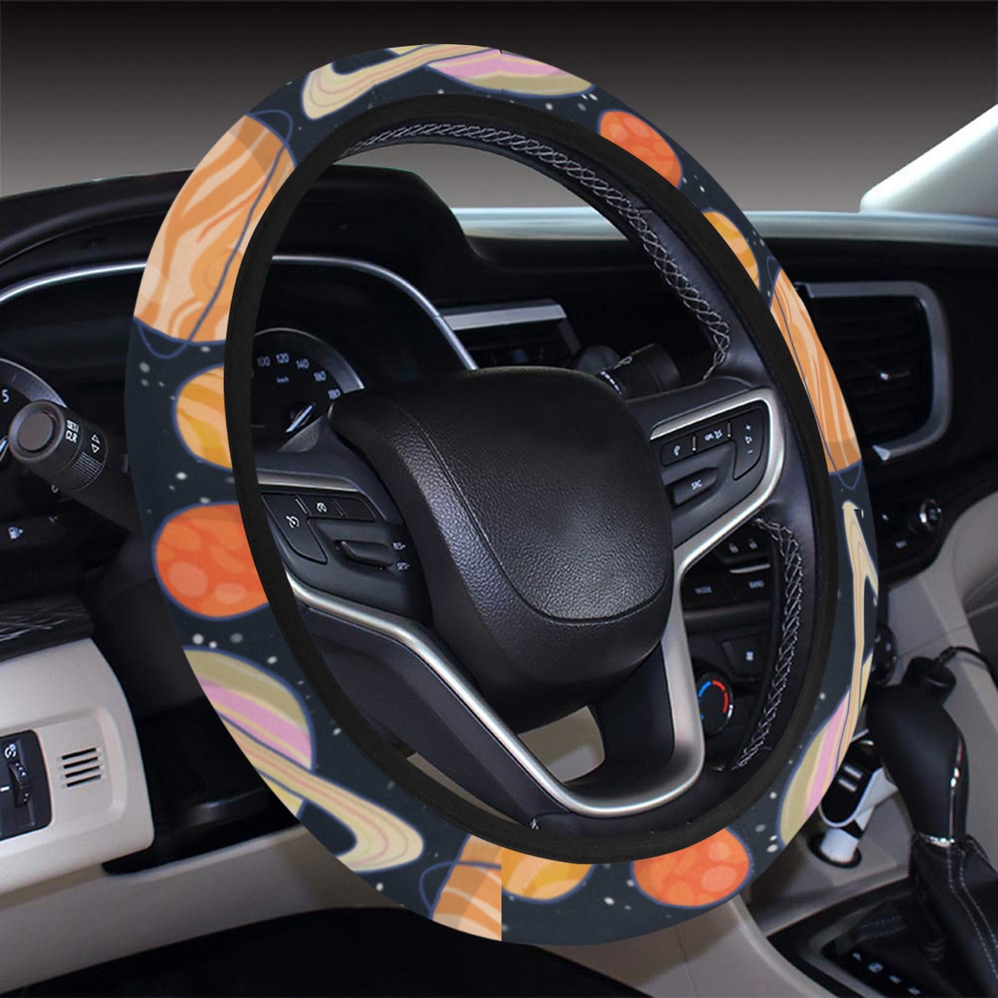 Planet Colorful Print Design LKS301 Steering Wheel Cover with Elastic Edge