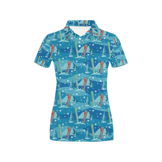 Snowboard Print Design LKS301 Women's Polo Shirt