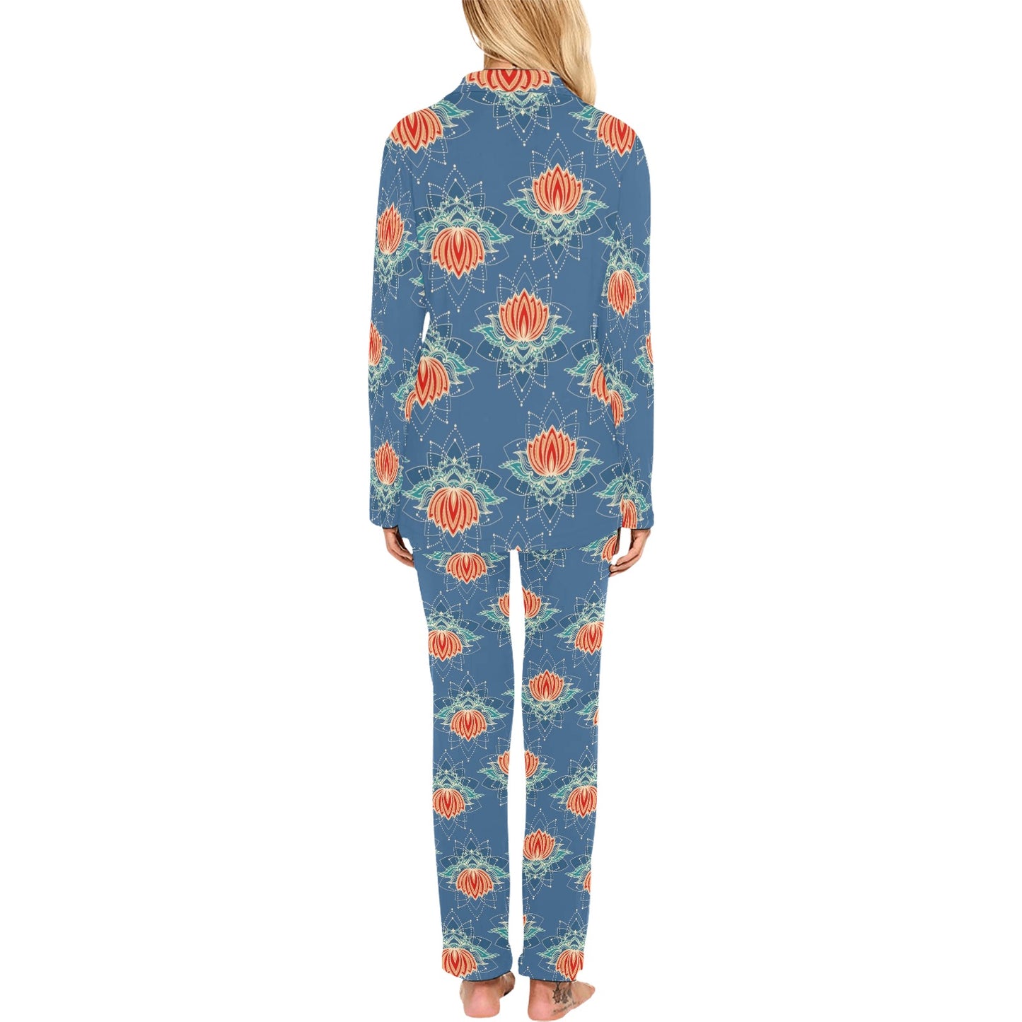 lotus Boho Pattern Print Design LO07 Women's Long Pajama Set