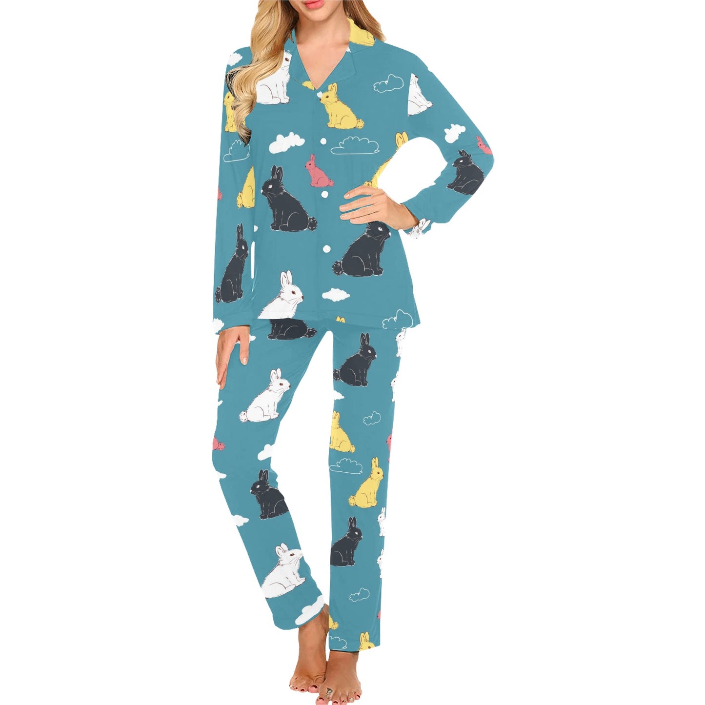 Rabbit Pattern Print Design RB014 Women's Long Pajama Set