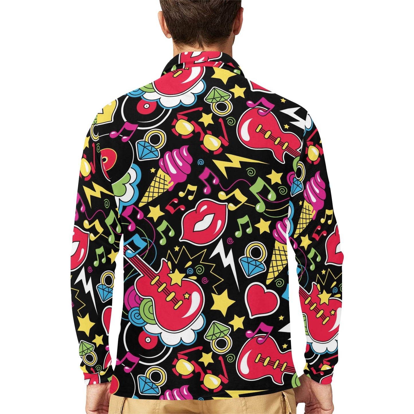 Pop Art Pattern Print Design A04 Long Sleeve Polo Shirt For Men's
